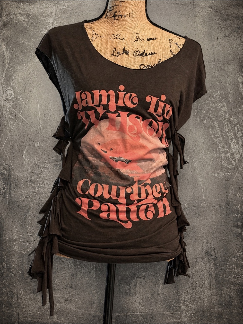 Courtney Patton Graphic Fringe Tee - Black with Coral Print